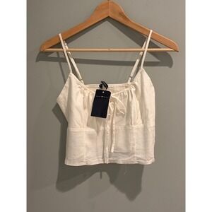 Brandy Melville White Linen Blend Ruched Tie Front Camisole Tank Top NWT OS